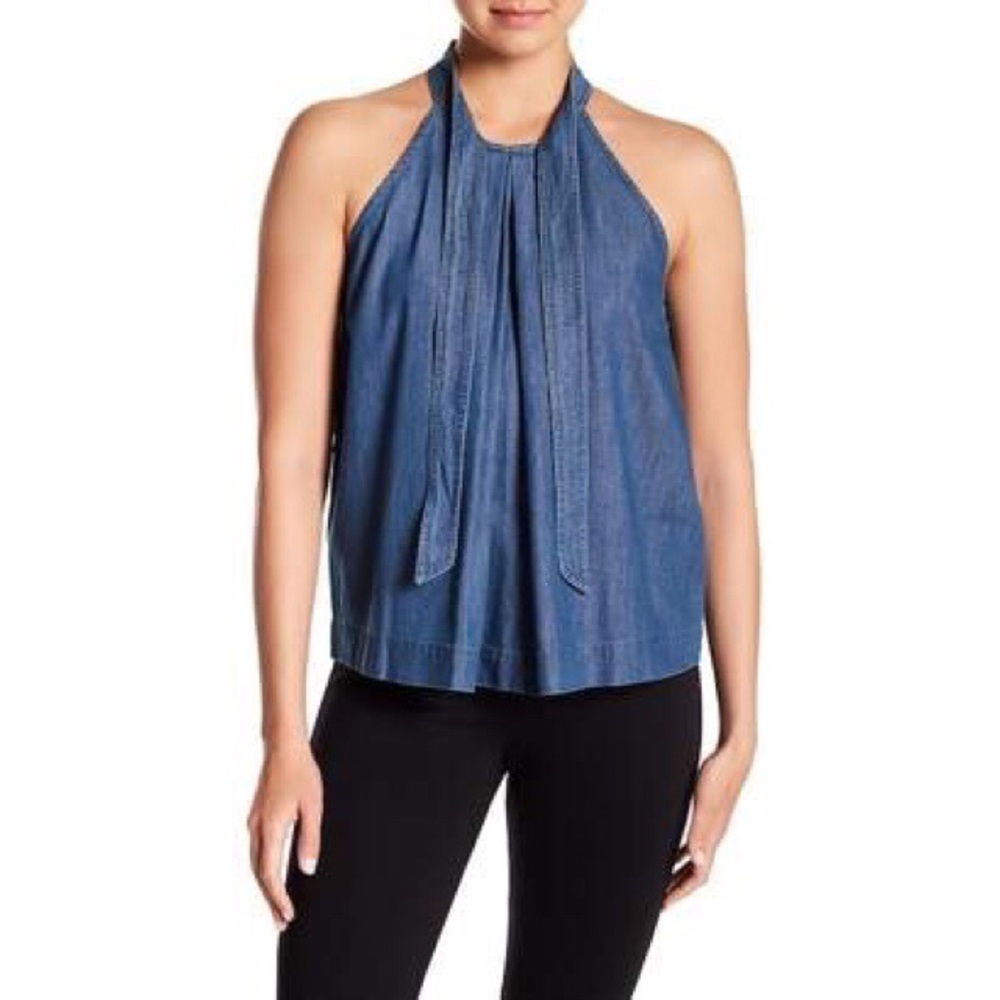 CeCe Denim Bow Halter Top